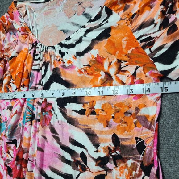 Jennifer Lopez Womens Jersey Top Blouse M Multicolor Stretch Graphic Print Boho - Picture 3 of 7